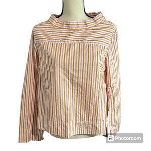 J. Crew Factory Women's 100% Cotton Striped Funnel Neck Poplin Top Sz 6 Preppy